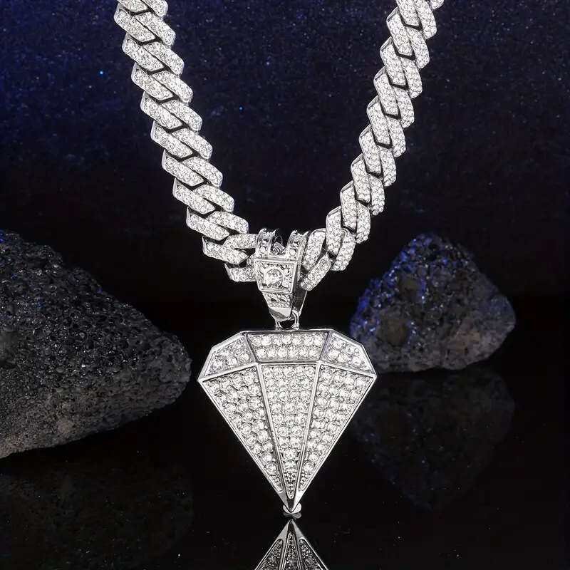 Cuban Necklace for Men and Women Cool Hip Hop Rapper Jewelry Personality Trendy Male Ins Style Full Dia Pendant