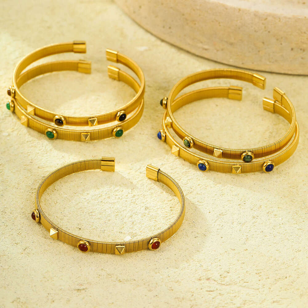High-End Jewelry Women's Gold with Cat's Eye Stone Stainless Steel Bracelet for Women