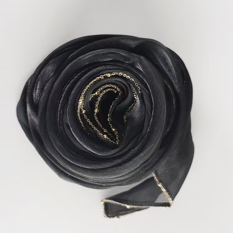 T1345 chain high-end new bright satin crepe luxury headscarf