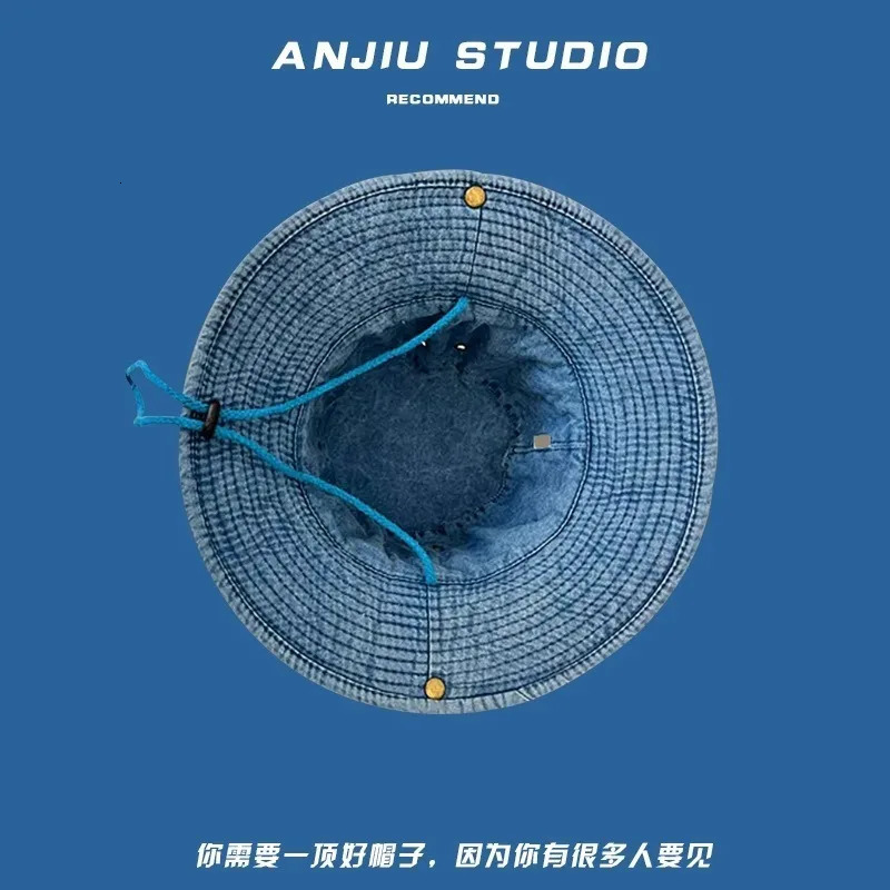 Blue Cowboy Hiking Bucket Hats with String Men Denim Beach Sun Hat for Women Outdoor Couple Bob Panama Summer Fisherman Cap 250724