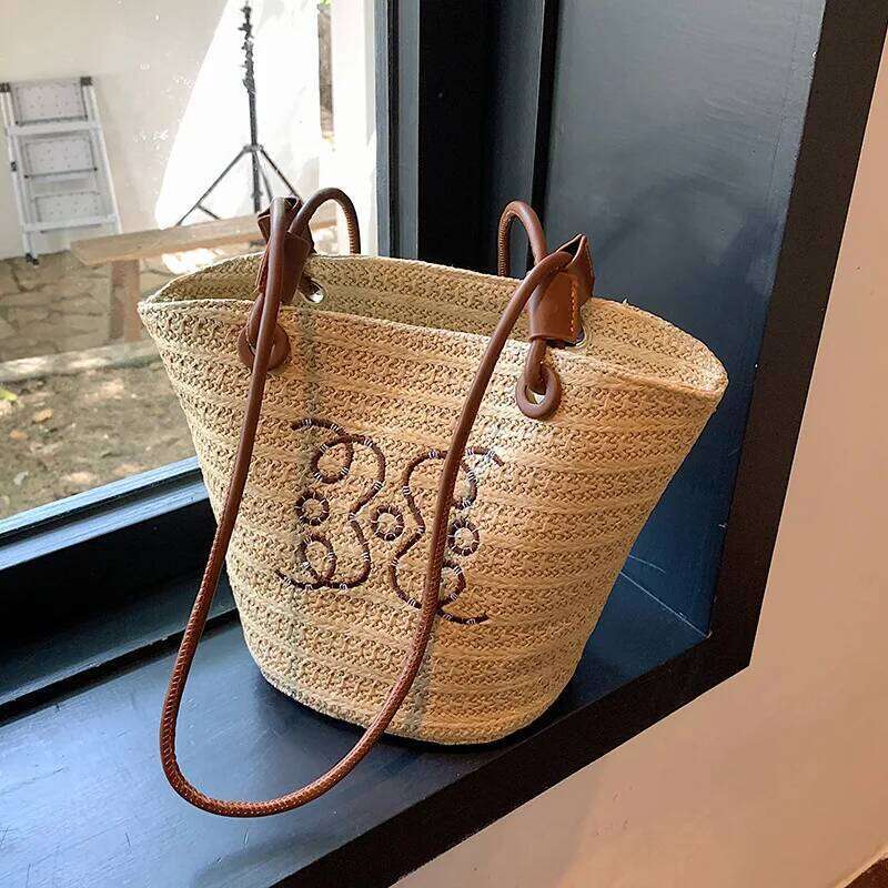 Summer New Vacation Woven Straw Bag, High Quality Seaside Beach Bag for Women, Women's Beach Bags Bucket Bag