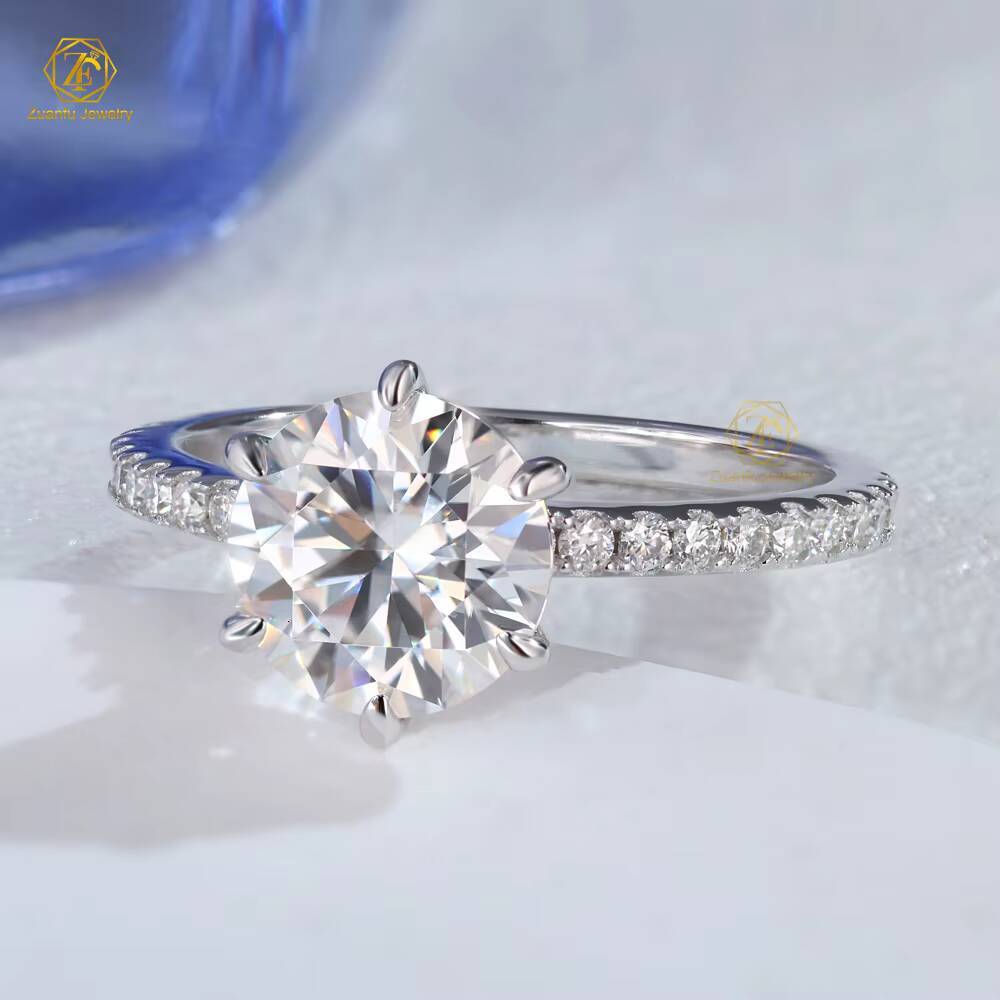 Classic Six Claws Moissanite Diamond Ring 2CT VVS1 Clarity Round Cut 925 Silver Moissanite Gemstone Ring for Wedding Engagement
