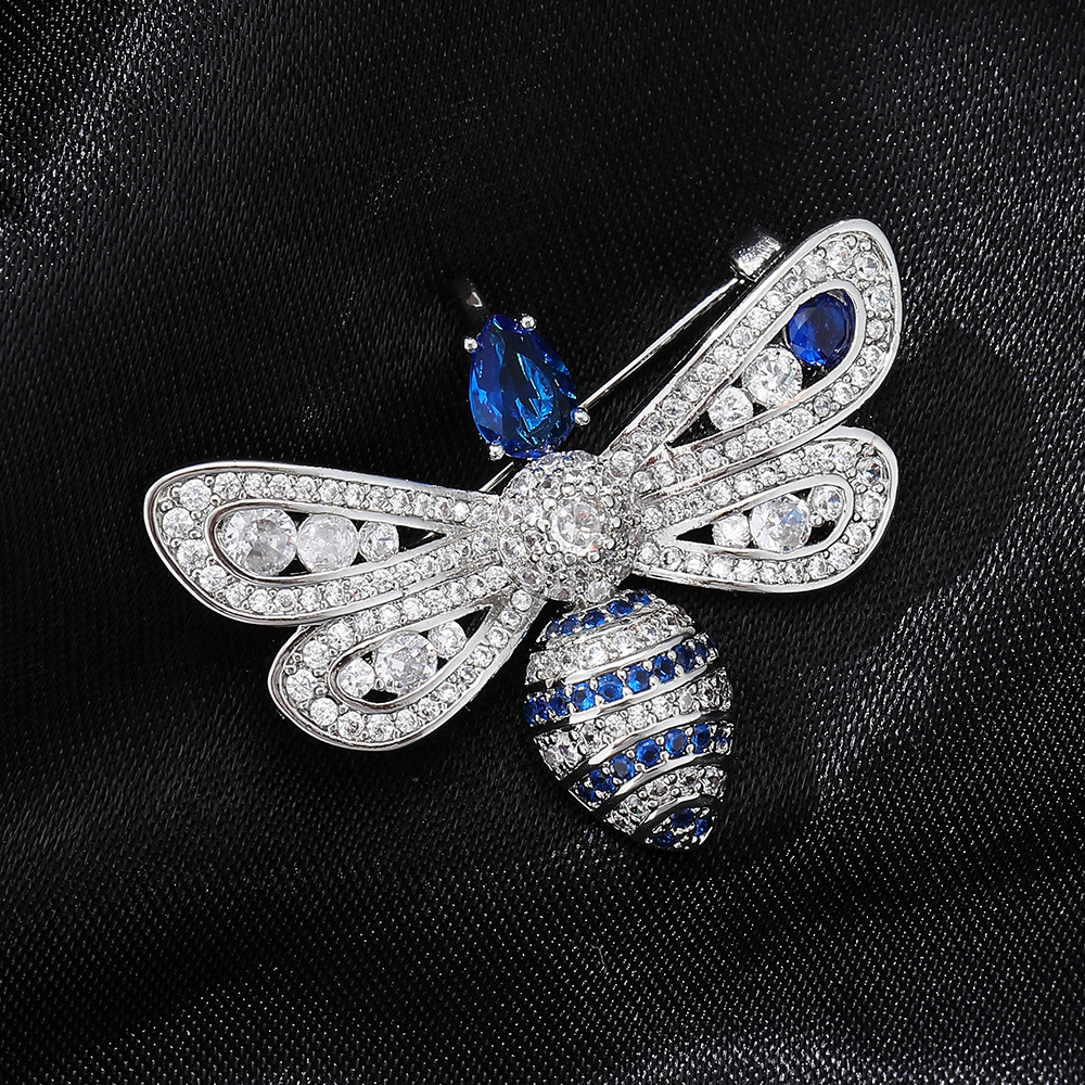Silver Tone Rhinestone - Encrusted Bee Brooch With Blue Gemstone Accents Elegant Party Jewelry And Gift For Her High Quality And Stylish Jewelry