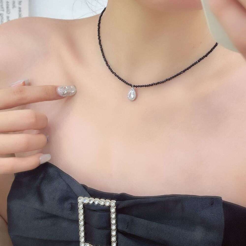 Black Bead Obsidian Necklace Accessory Light Niche High-End Versatile Simple Collarbone Chain Sweet Cool Choker for Women 98a