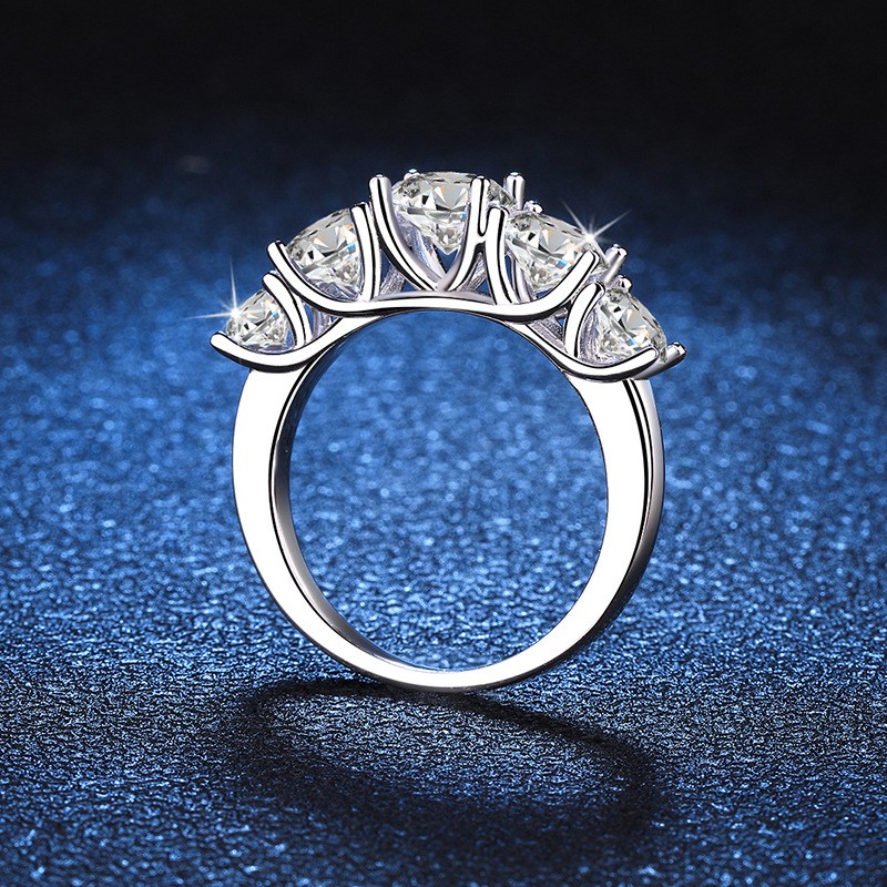 MT 18k Plated 2.5CT All Moissanite Rings for Women 5 Stones Sparkling Diamond Wedding Band S925 Sterling Silver Jewelry with GRA