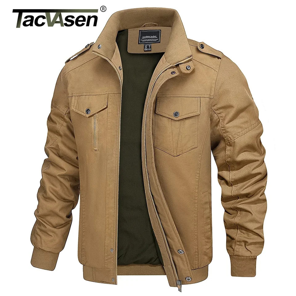 TACVASEN Full Zip Cargo Jacket Mens Retro Stand Collar Pilot Spring Autumn Lightweight Bomber Casual Outwear 250730