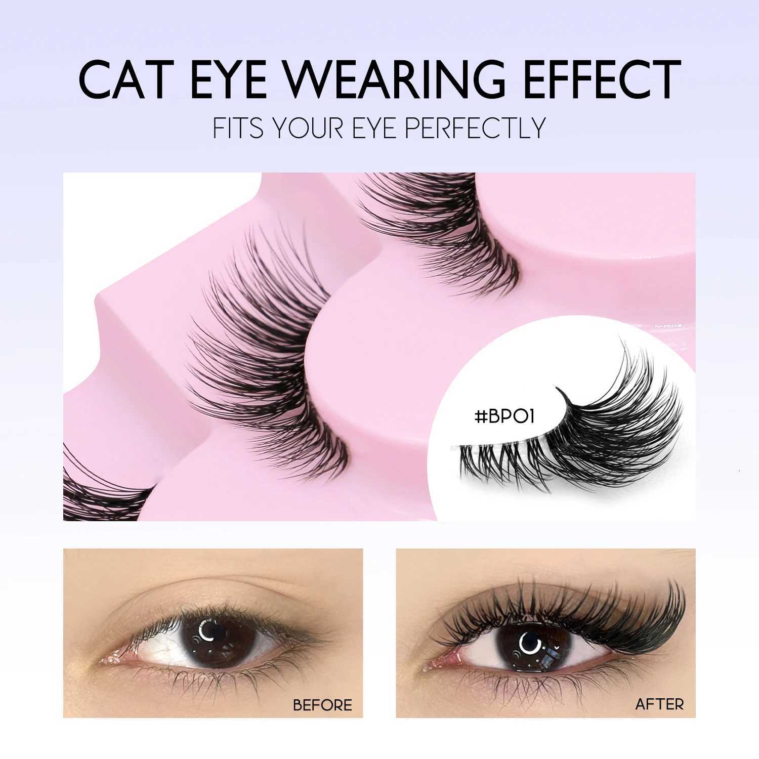 RINNEYA Half Eyelashes Natural Cat Eye Lashes Soft Wispy Clear Band Lashes With Winged Ends For Extended Eye Look Makeup Z250730