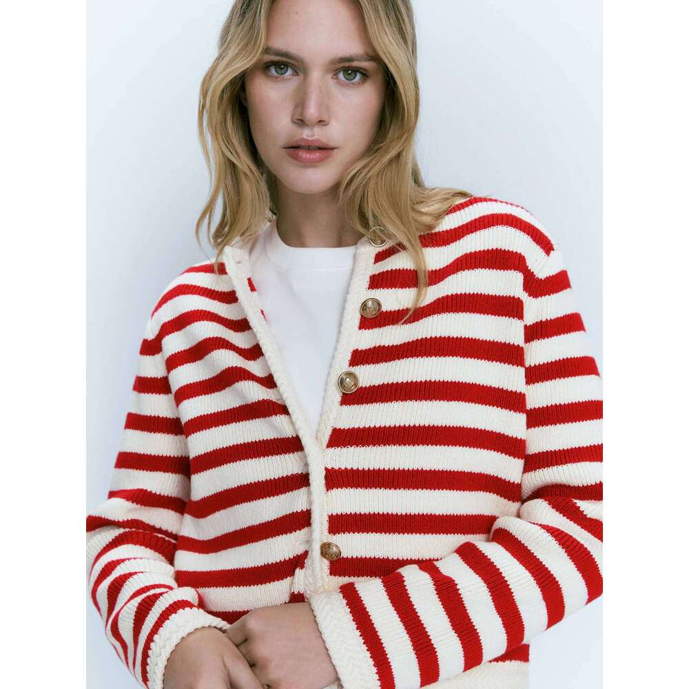 Ethereal MD 2025 Massidutti Women's Spring New Style Of Slim-Fit Commuter Buckle Classic Striped Cardigan For Women 250728