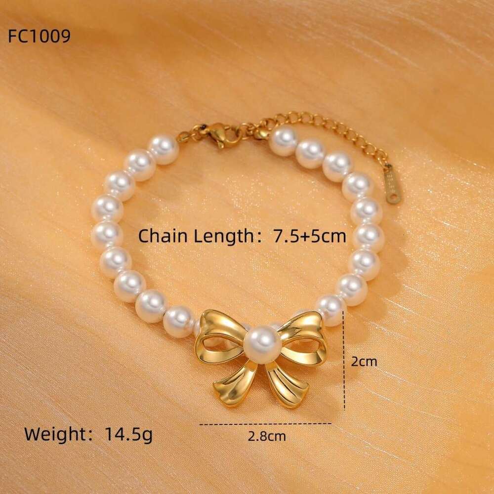 Fashion Elegant Bowknot Pearl Titanium Bracelet New Niche High-end Stainless Steel Jewelry for Women