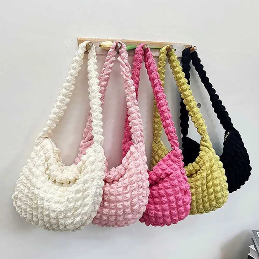 Pleated Cloud Bubble Shoulder Bag Solid Color Korean Style Tote Bag Crossbody Bag Large Capacity Plaid Crossbody Bag Women Y250729