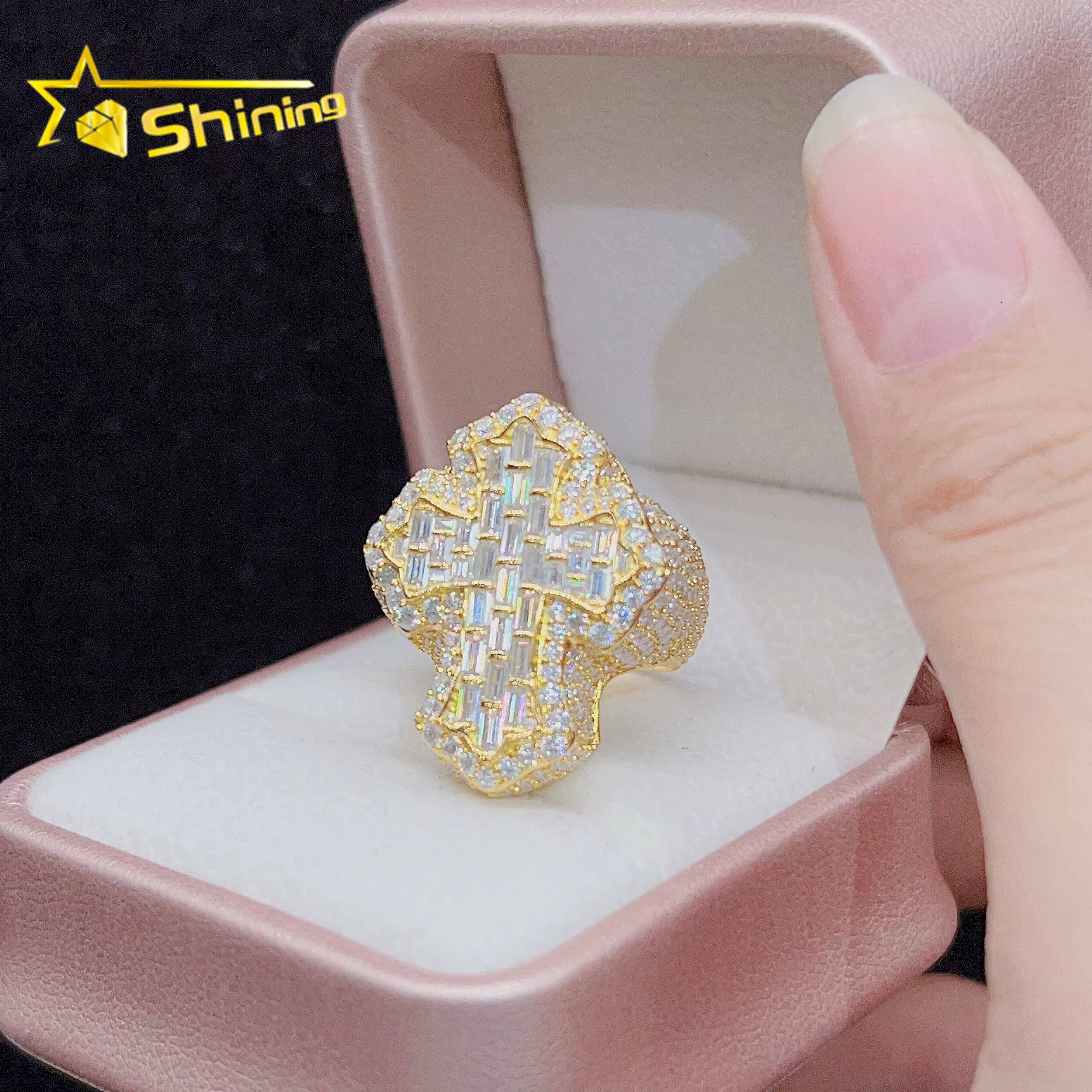 Sterling Silver 925 Fine Fashion Hip Hop Ring Vvs Moissanite Lab Diamond Iced Out Jewelry Mens Ring