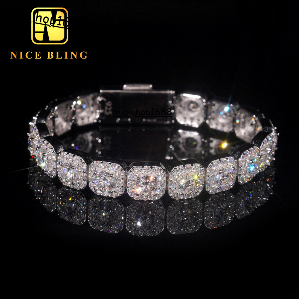 Luxury Fire Jewelry 10mm 925 Sterling Silver D Color VVS Moissanite Diamond Cluster Tennis Chain Necklace for Men Women