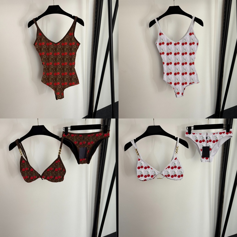 INS Cherry Print Designer Swimsuits Summer Beach Vacation Sexy Padded Swimwear Bikini Set Retro Pattern Women Bathing Suit