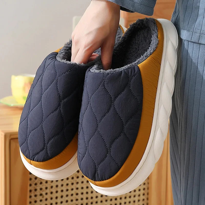 Big Size 48 49 Fashion Men Slippers Waterproof Women Warm Plush Winter Flats Home Non Slip Slides Soft Thick Sole Furry Shoe 250725