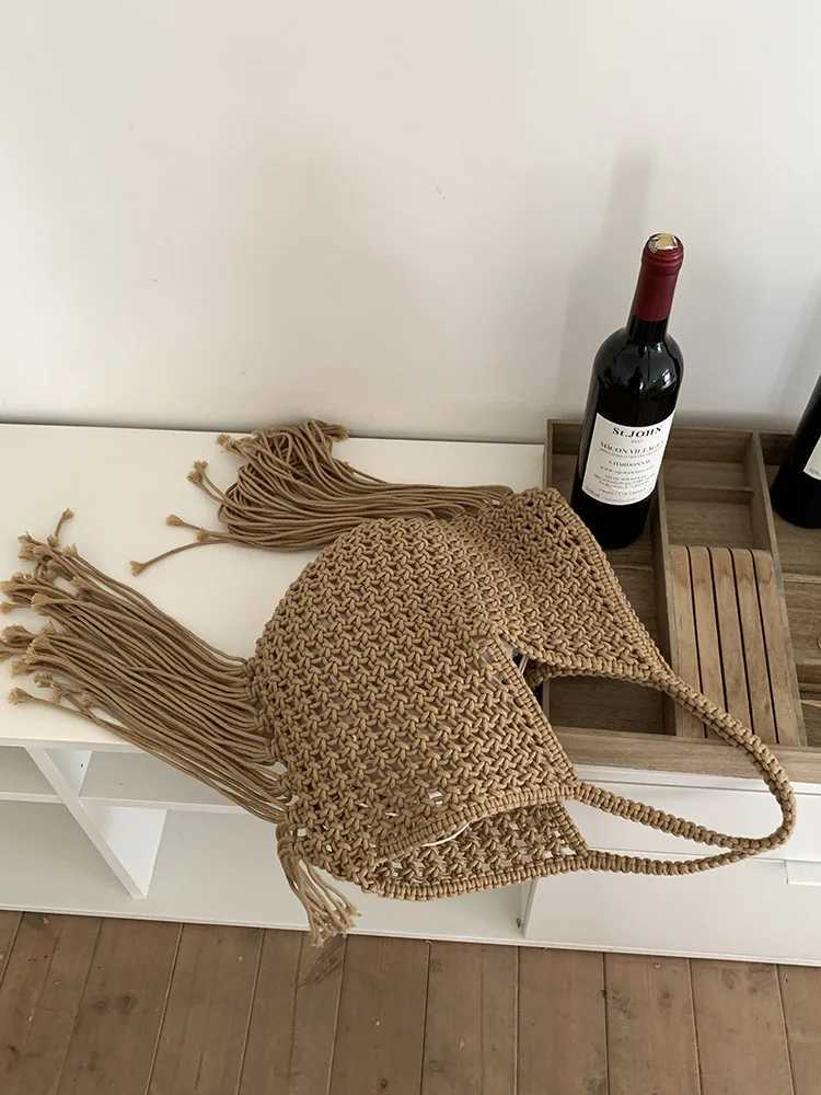 Straw Weave Tassel Tote Summer Beach Bags for Women 2023 Large Capacity Fashion Shoulder Bag Lady Handbags and Purses Y250729