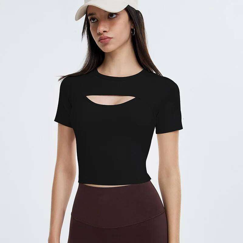 DX216 Built In Fixed Chest Pad Yoga Shirt Women Crop Top Quick Drying Running Training Fiess Sports Short Sleeve T-Shirt