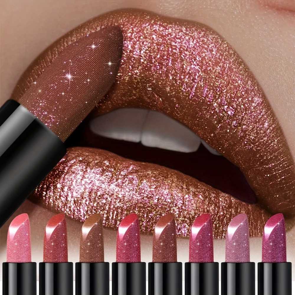 Pressable Pearlescent Glitter Lipstick - Crushed Shine Softens Lip Lines Glitter Lip Gloss Creamy Texture G250729