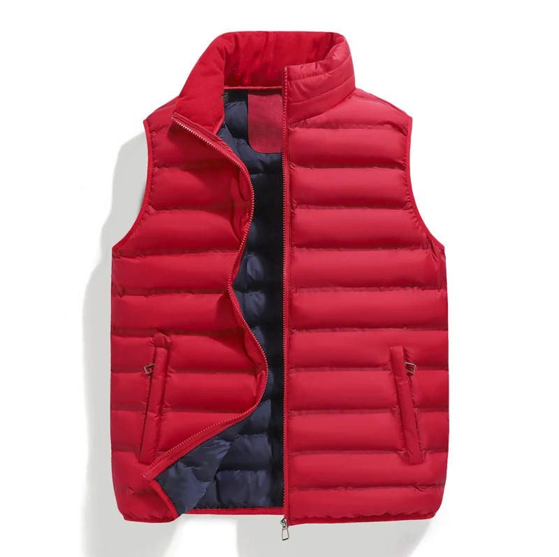Men Cardigan Down Vest Sleeveless Zipper Coat Male Multi Pockets Solid Color Windproof Warm Padding Jacket Clothes 250730