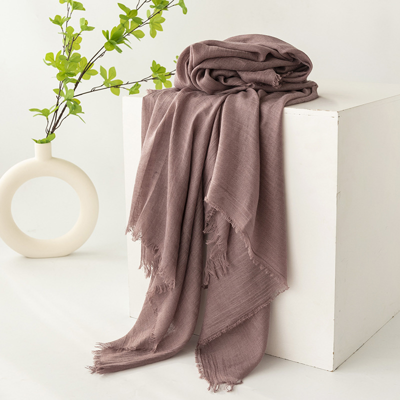 K1534 Cross-border cotton and linen scarf high-end spring and summer pure color Japanese and Korean atmosphere scarf sunscreen shawl simple long silk 