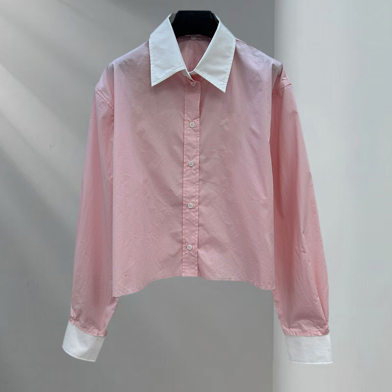 Women's Solid Color Cotton Cropped Shirt Y2K Classic Detachable Collar Single Breasted Shirt Ealry Autumn High Quality Top S0772