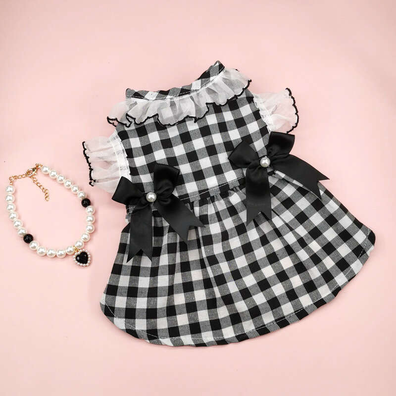 2023 Spring/Summer New Plaid Clothing Elegant Dog Clothes Pet Cat Dress