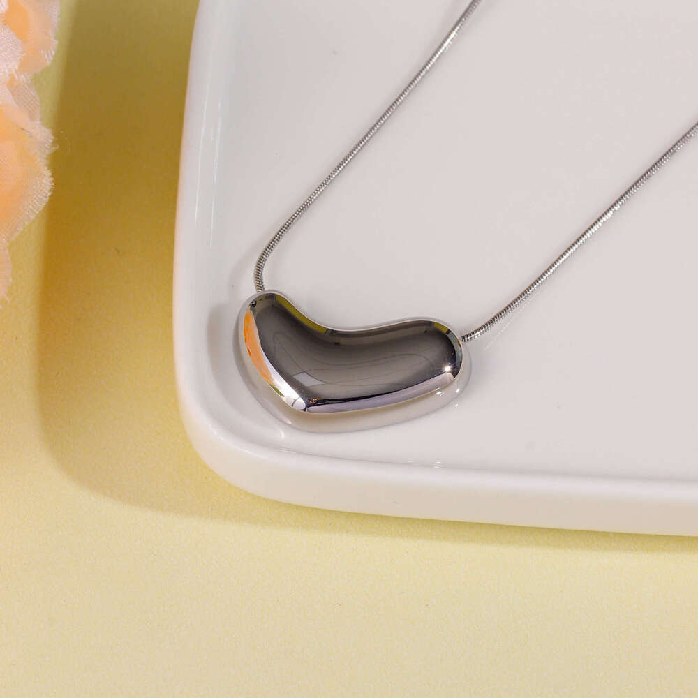 Mirror Stainless Steel Glossy Heart Love New Small Gold Bead Light Niche Necklace