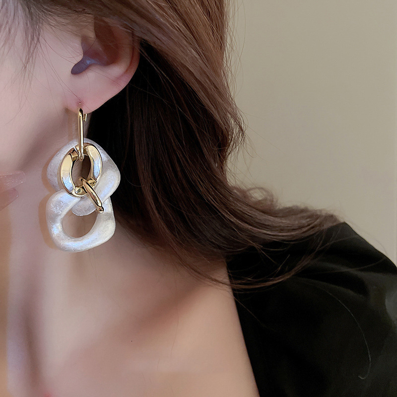 Sier Needle Acrylic Square Rhombus Tassel Pendant Hoop Versatile Fashion Niche Design Earrings