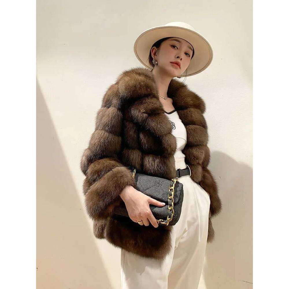 ZADORIN Designer Mink Autumn Winter Lapel Furry Brown Coat Woman Clothes Chic Elegant Faux Fur Jacket