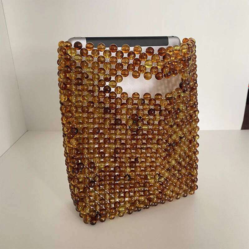 Amber Acrylic Handle Summer Beaded Clear Bags for Women Purses Handbags Celebrity Ladies Handmade Box Tote Evening Party