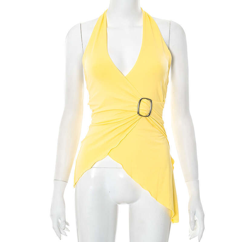 Ytp297 Women's Summer New Solid Color Sleeveless V-Neck Sexy Halter Cross Top B5