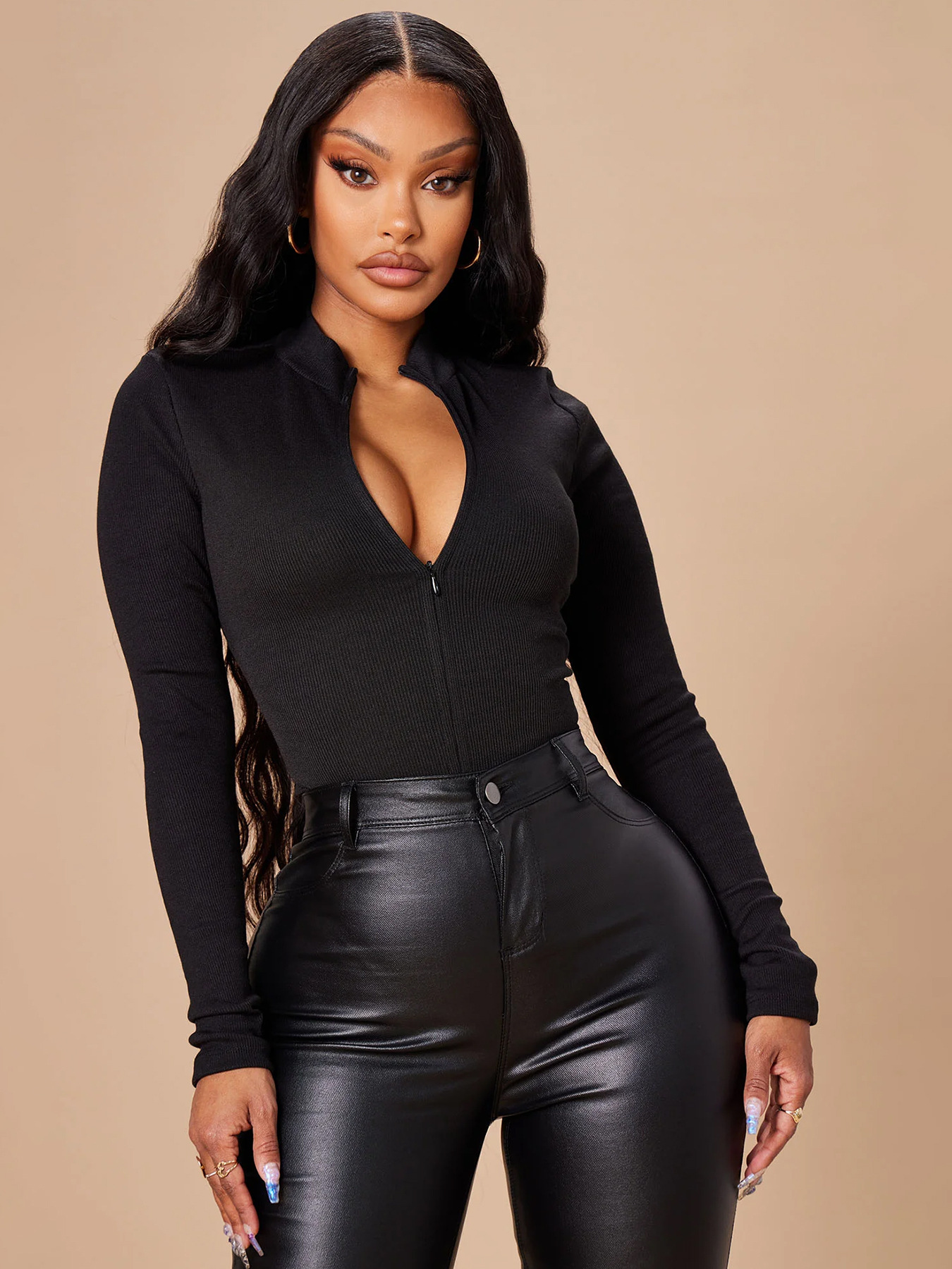 F1712 Autumn Winter New Solid Color Ribbed Long Sleeve Fashion Sexy Tight Bodysuit