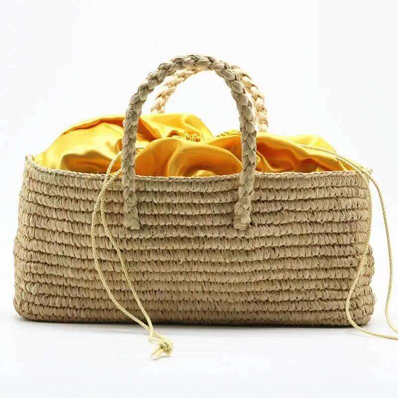 Raffia, woven 2024 new natural color raffia women tote bag, Horizontal section, square,