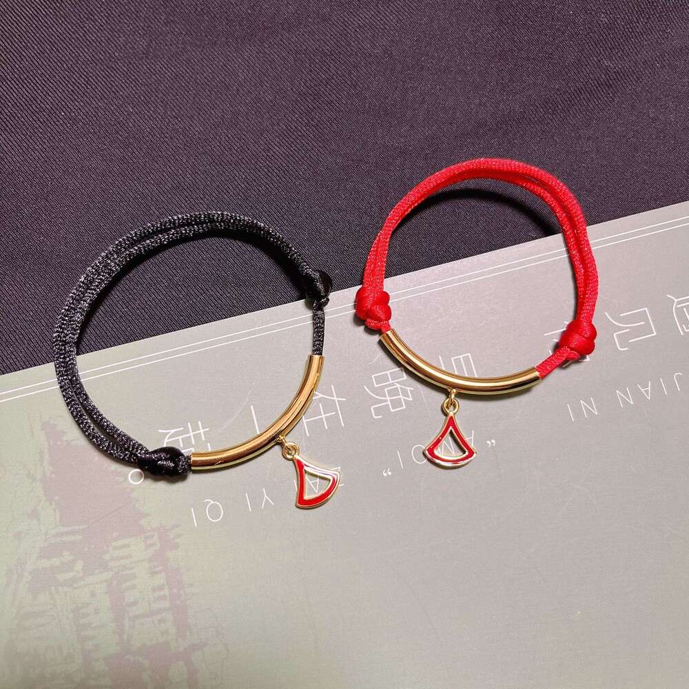 2025 New V Gold Enamel Small Red Rope Skirt for Women Lucky Snake Year Woven Bracelet