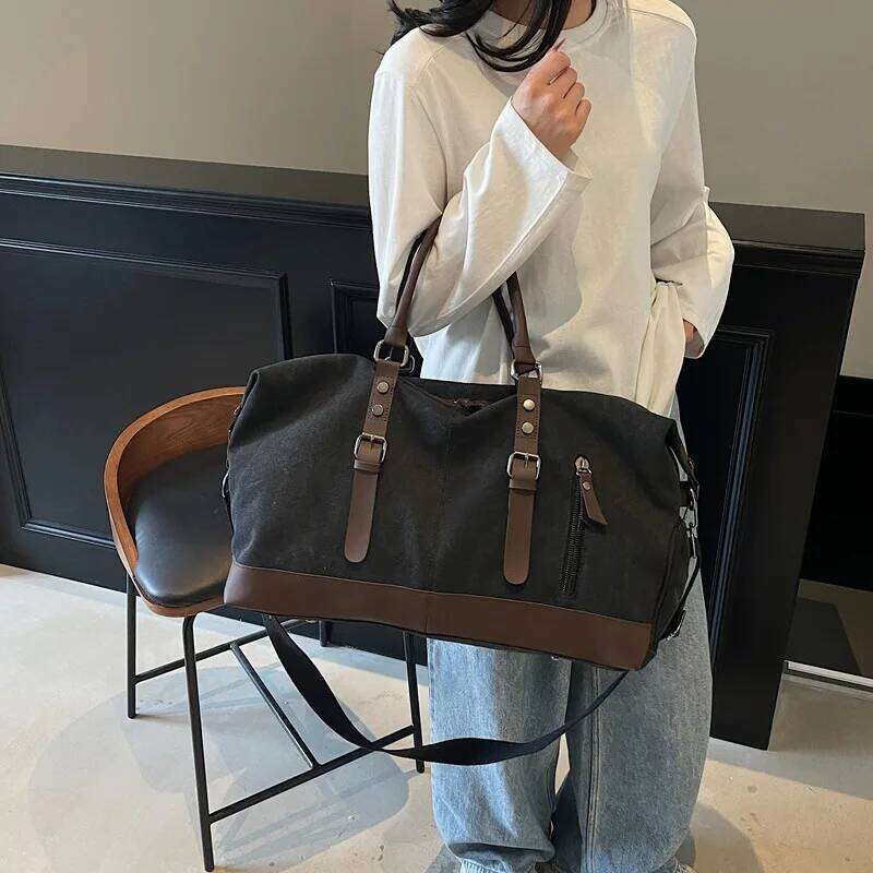 New Canvas Tote Men's Fashion Trendy Large Capacity Short-distance Travel Shoulder Lage Bag