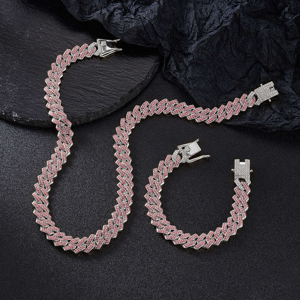 Full Dia Multi-color Chain Fashion Hip-hop Alloy 14mm Cuban Necklace