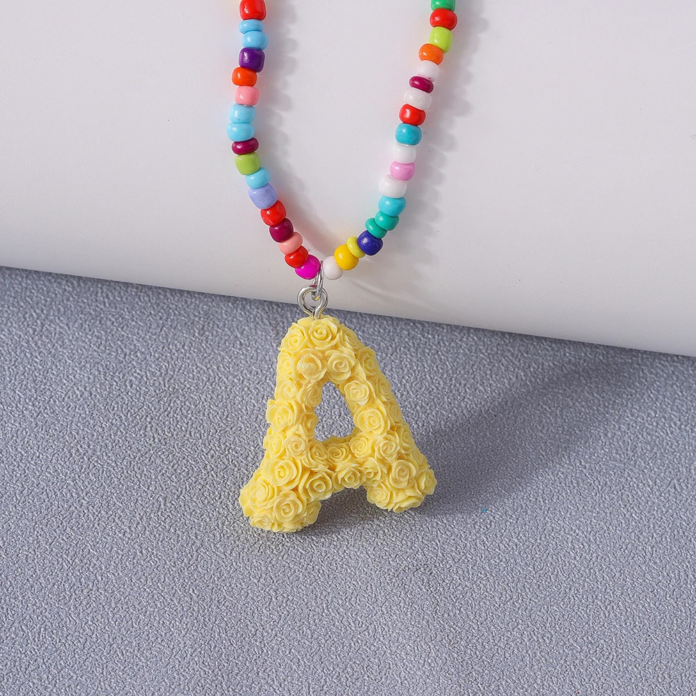 Fashion Candy Color Initial 26 Letters Alphabet A-Z Letter Necklace for Women Girls Beads Necklace Pendant Party Jewelry Gift 250729
