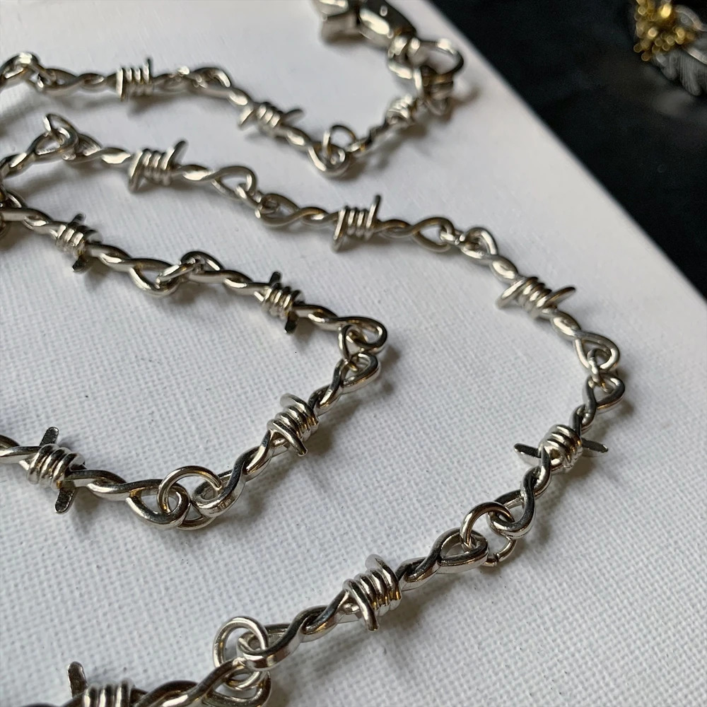 Punk Thorns Wire Barbed Trousers Long Waist Chain Hip Hop Grunge Goth Women Men Pants Jeans Accessories 250729
