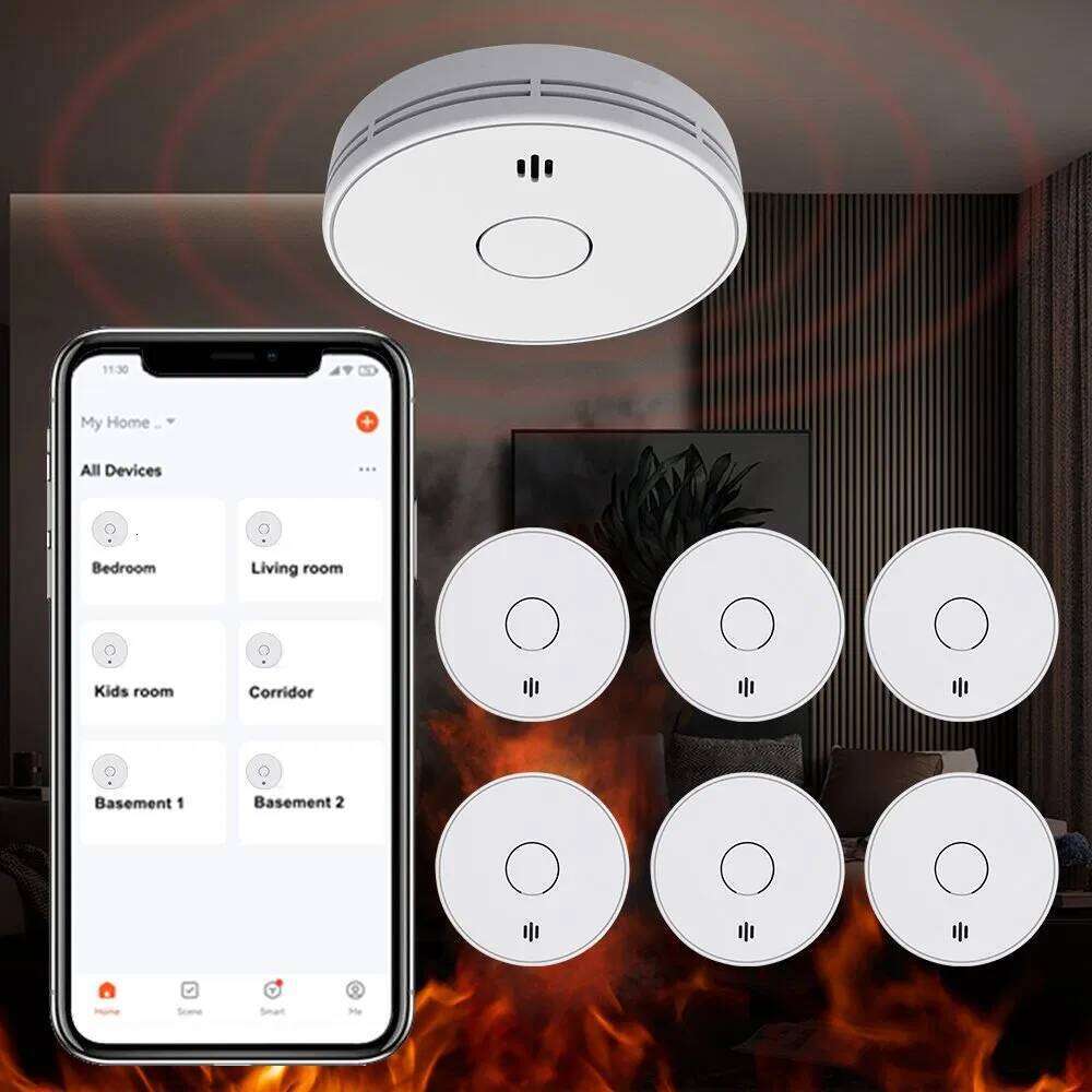 Wi-Fi Smoke Alarm V-Come Wi-Fi Smart Detector Tuya APP Control, WiFi Alarm with Sealed 10-Year Li-Battery, CE En 14604 VS02W