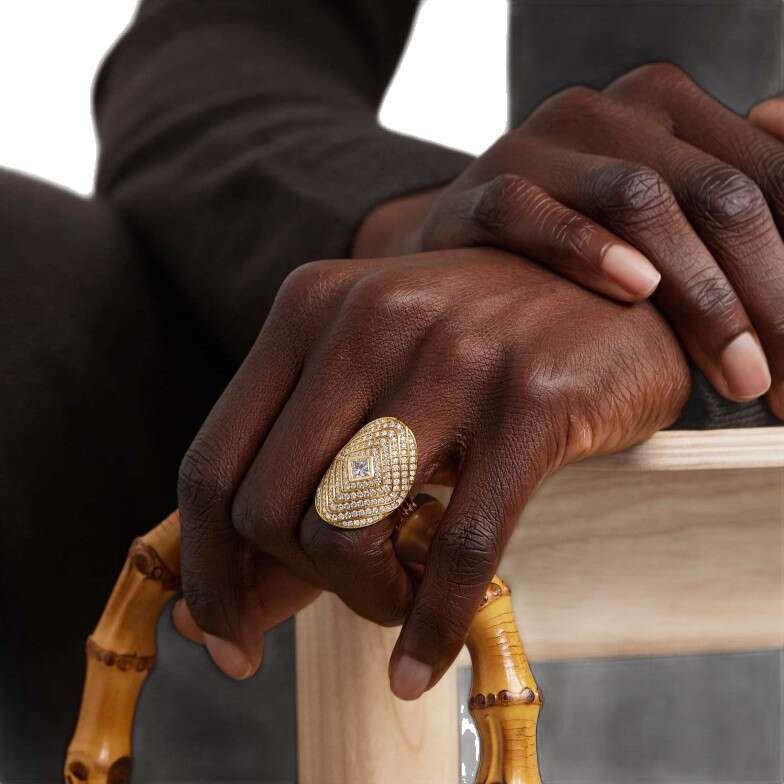 New Genuine Gold Plated Copper Zirconia Design Ring Light Luxury Jewelry Open Adjustable Accessory