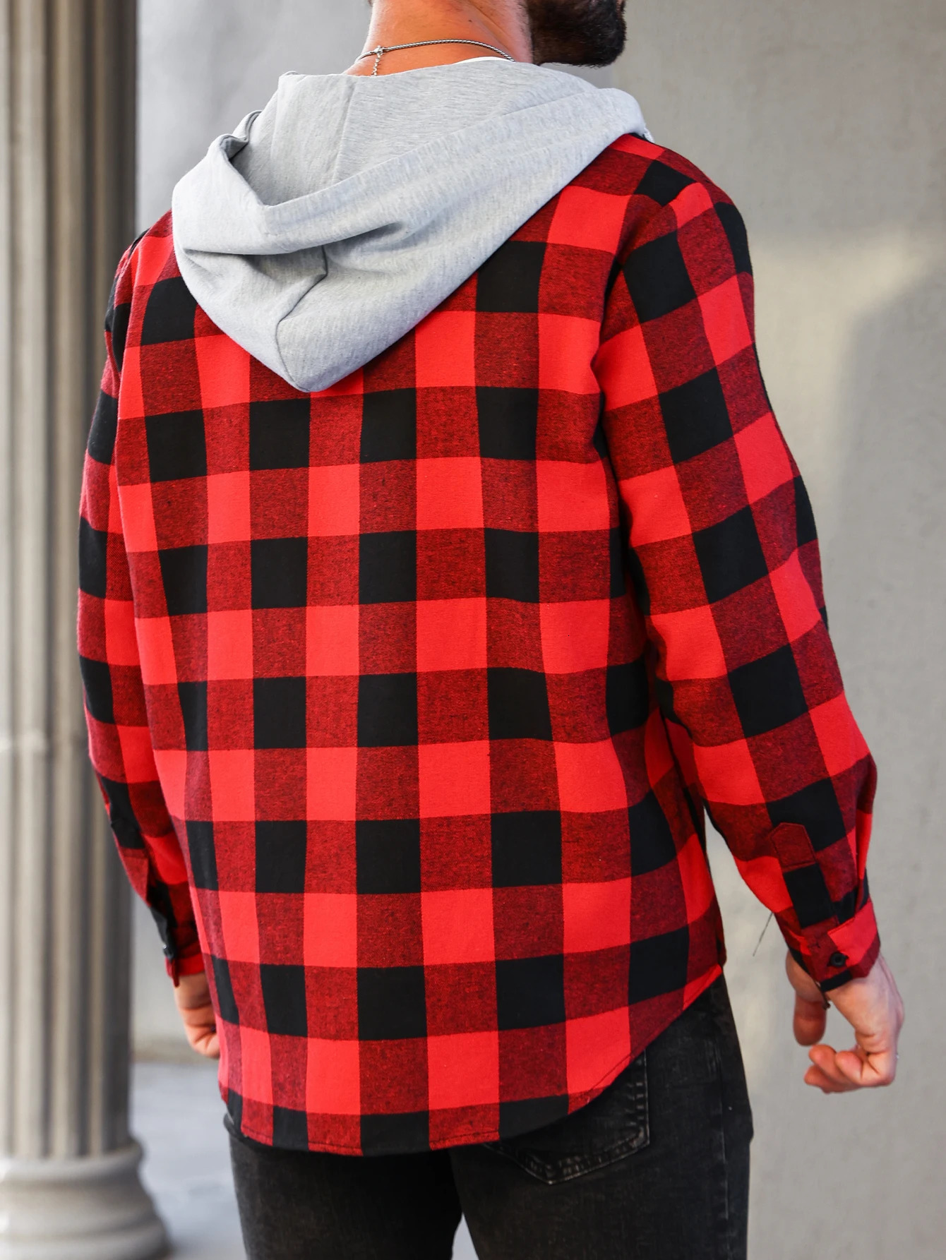 Mens Colorful Plaid Hooded Cardigan Color Block Sweatshirt with Pockets Top Jacket 250729