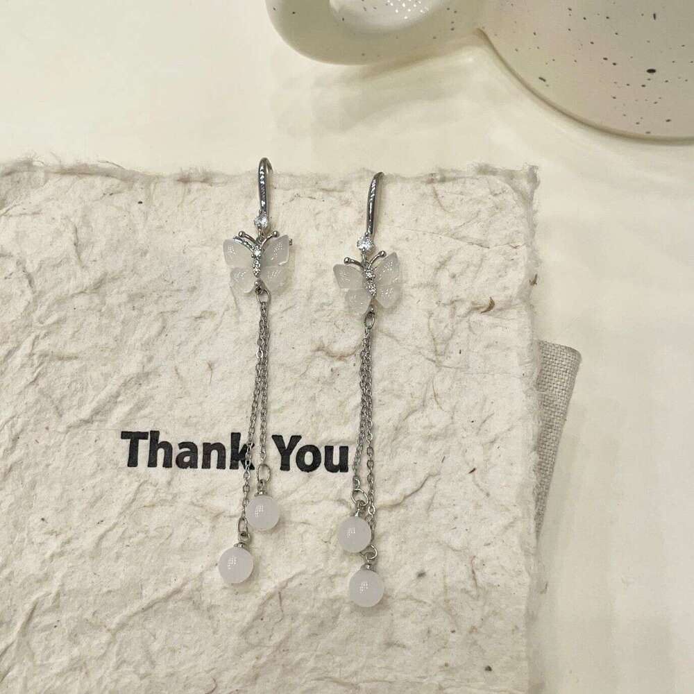 Korean Style New Zircon Butterfly Tassel Elegant Light High-end Niche Design Exquisite Unique Earrings 156