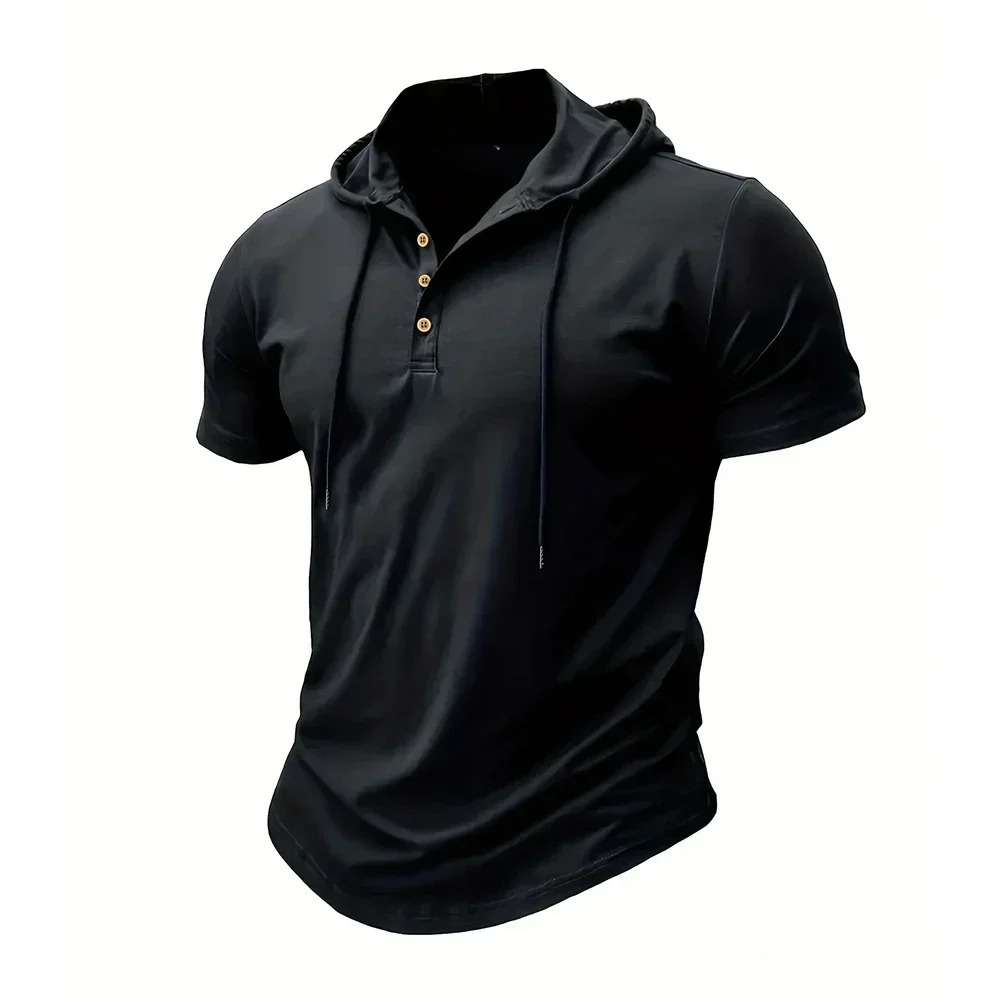 Mens T Shirt Summer Slim Fitness Hooded ShortSleeved Tees Male Lightweight Hoodie Breathable Sports Tops 250729