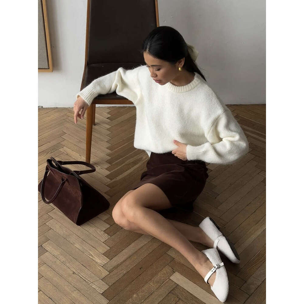 Lazy Style Wool Sweater For Women Pullover Loose Knitted Long Sleeve Top B5