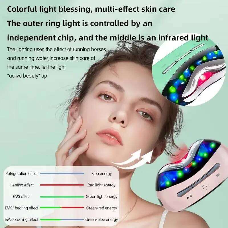 Home Use Beauty Equipment Facial 3 Colors Microcurrent Led Light Therapy EMS Wrinkle Remover Face Neck Lifting Massager