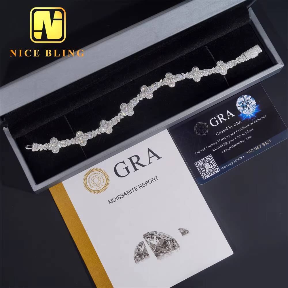 Nice Bling New Design Ice Out Diamond Jewelry 13MM Moissanite Bracelet 925 Sterling Silver Hip Hop Cuban Link Chain Bracelet