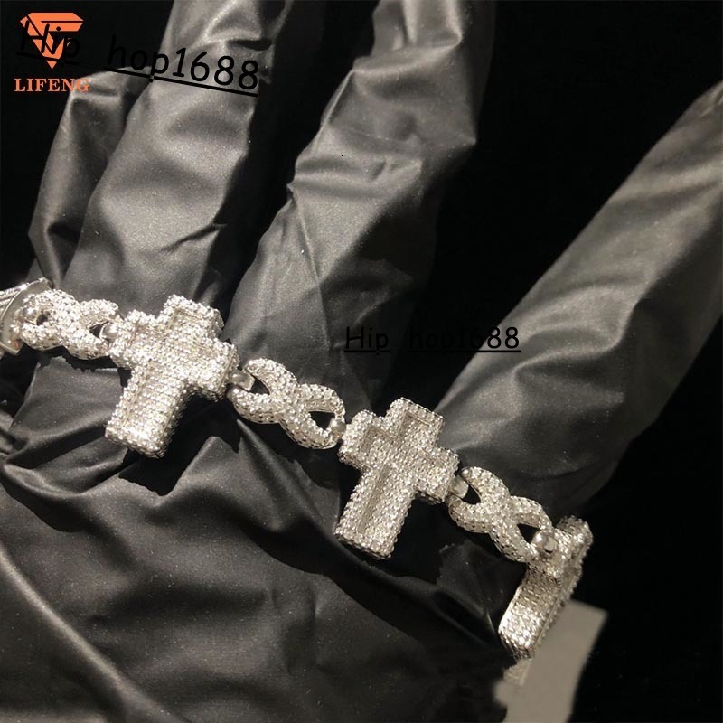 New Design Iced Out Cross VVS Moissanite Chain Hip Hop Jewelry 925 Silver 16mm Diamond Cuban Link Bracelet