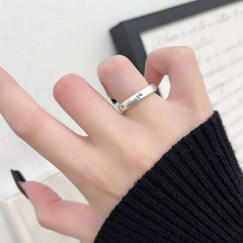 Vintage Silver Letter Wide Index Finger Ring for Women, Light Luxury Niche Design, High-End Feel, 2024 New Trend a55