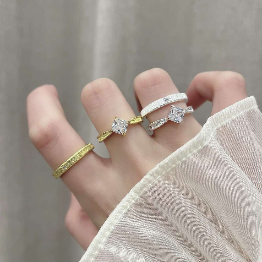 French Vintage Princess Cubic Zirconia for Women Brushed High-end Carved 2025 Spring New Ring e80