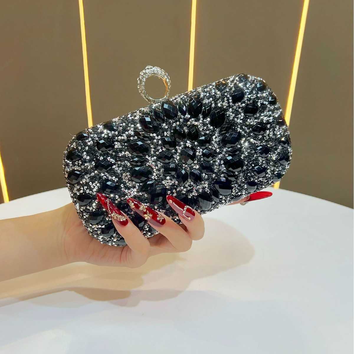 New Diamond Studded Evening Bag Fashion Banquet Womens Wallet Clutch Dress Small Bag Full Diamond Shoulder Crossbody Bag