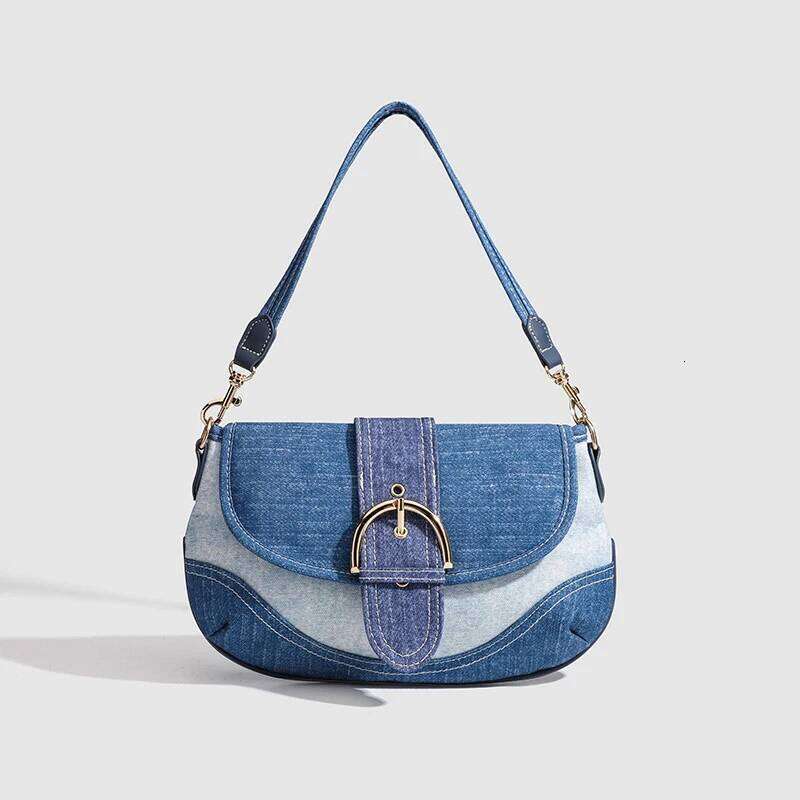 Denim Belt Design For Women Brand New Contrast Color Saddle Retro Versatile Blue Fashion Shoulder Messenger Bag